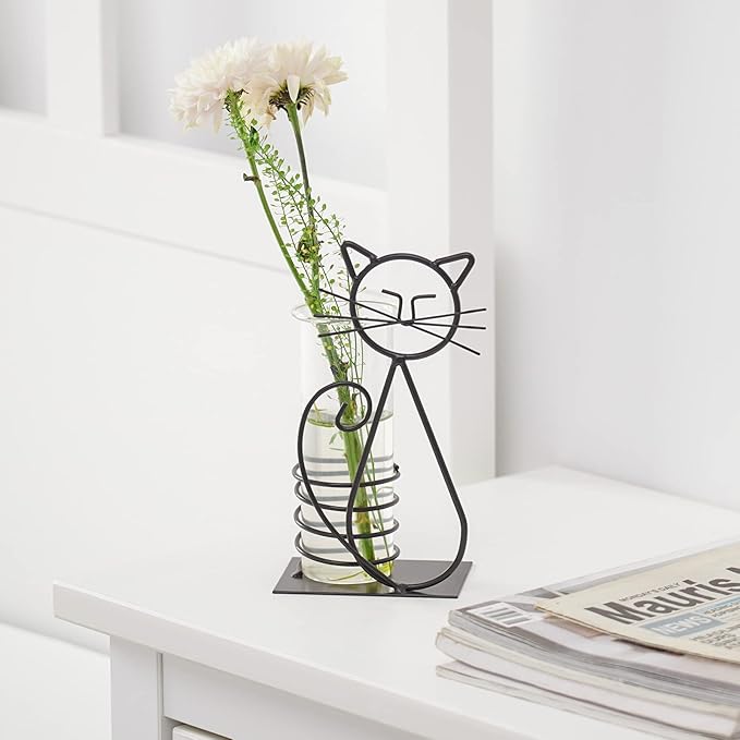 Marbrasse Desktop Glass Planter Hydroponics Vase,Planter Bulb Vase with Holder for Home Decoration,Modern Creative Cat Plant Terrarium Stand, Scindapsus Container (Lovely Cat)