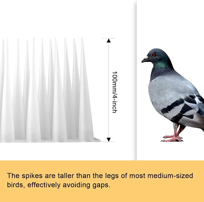 OFFO Bird Spikes Pigeon Outdoor Spikes for Cat Keep Birds Raccoon Woodpecker Away Covers 40 Feet(12.2m), Frosted White