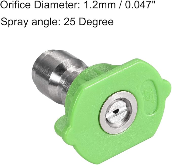uxcell Pressure Washer Spray Nozzle Tips, 1/4" Stainless Steel Flat Fan, 2 Pcs (25 Degree, 1.2mm Orifice Diameter)