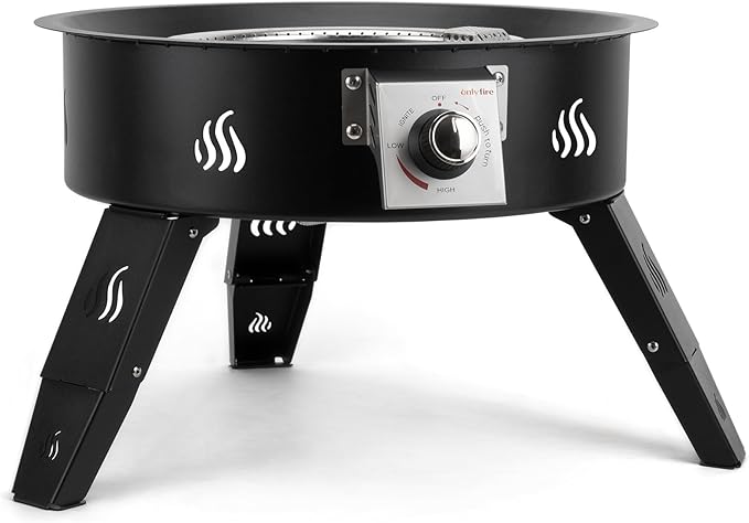 ONLYFIRE OUTDOOR LIVING Propane Fire Pit 19" with Gas Hose, Height Adjustable Gas Firepit with Lava Rocks -Portable Smokeless Fireplace for Outside Camping Bonfire Patio Backyard RV Tailgating, FP000