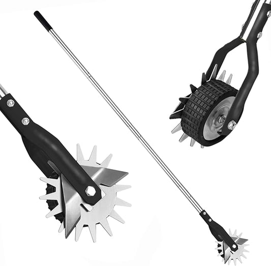 Wheel Rotary Edger, Manual Lawn Edger, Stainless Steel Handle,Adjustable Handlebar Length, 58.3-Inch, Rotary Edger Lawn Tool for Sidewalks, Garden, Driveways, Flower Bed, Trimming Grass, black
