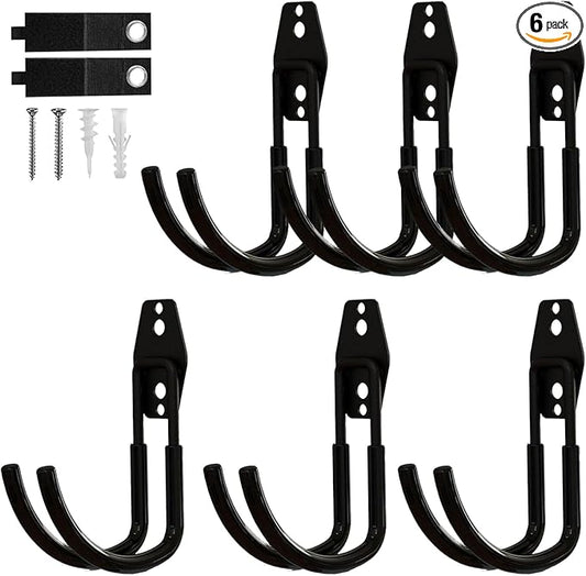 Garage Hooks, 6 Pack Large Round Wall Hooks for Hanging Heavy Duty Ladders, Bikes, Tools Ideal for Garage, Garden, Basement Utility Room Storage (Black)