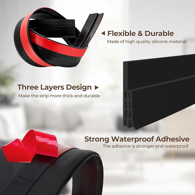 Ohuhu Door Draft Stopper Weather Strip-Under Door Draft Blocker Door Sweep Seal Strip for Exterior Interior Doors-Cold Winter Door Gap Filler Bottom Noise Block Draft Guard Insulator 39" L x2 W Black
