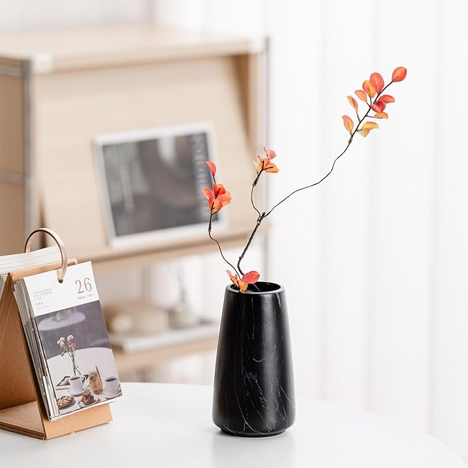 Marble Black Vase - Black Flower vase, 6" Small Simple Modern Ceramic Vases for Flower/Pampas Grass, Minimalist Farmhouse Boho Vase for Centerpieces, Home Decor, Bathroom Decor