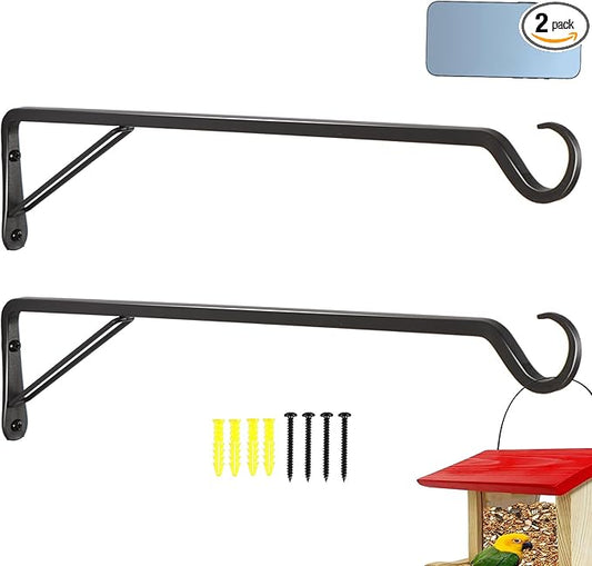 2 Pack Extra Long 21 Inch Heavy-Duty Rust-Resistant Solid Steel Plant Hangers and Bird Feeder Hangers for Indoor and Outdoor Decor, Wall Hooks
