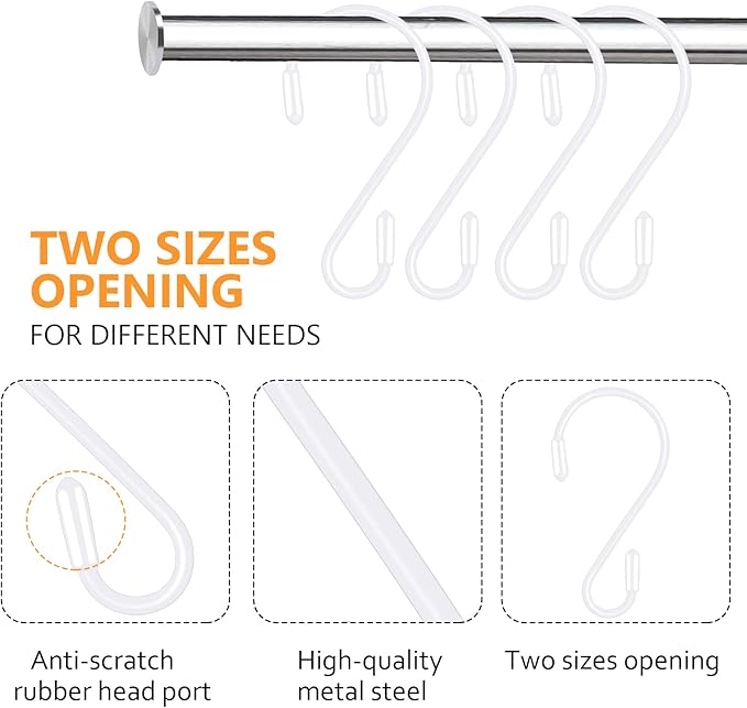 20 Pack 3.15 Inch S Hooks Stainless Steel Hanging Hooks Heavy Duty S Hooks for Hanging Kitchenware, Pots, Pans, Plants, Clothes, Towels in Kitchen, Bathroom, Closet, Garden (White)