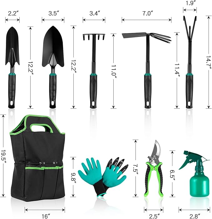 9 PCS Garden Tool Set Kids Gardening Tool Kit for Digging, Planting and Pruning, Gardening Hand Tools with Storage Bag, Ideal Garden Gifts for Men, Women and Any Gardener