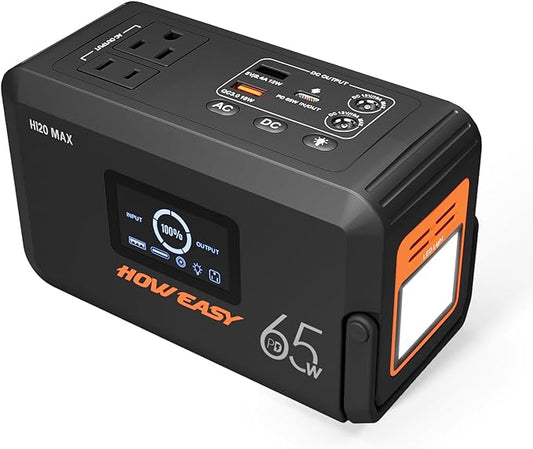 HOWEASY Portable Power Station 98Wh,135W(200W Peak) Solar generator, 110V AC Outlet and 65W PD output,Lithium Battery Backup Power Bank with LED Light for Camping, Home Backup Outdoor Emergency
