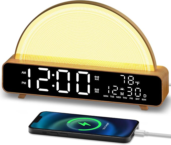 Sunrise Alarm Clock Wake Up Light with Sunrise Simulation White Noise Machine Touch Control Bedside Lamps Colors Atmosphere Lamp 30/60/90 Sleep Timer 13 Nature Sounds