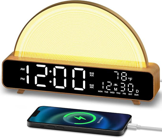 Sunrise Alarm Clock Wake Up Light with Sunrise Simulation White Noise Machine Touch Control Bedside Lamps Colors Atmosphere Lamp 30/60/90 Sleep Timer 13 Nature Sounds