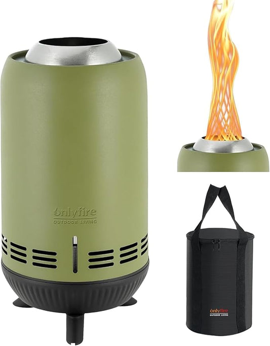 ONLYFIRE OUTDOOR LIVING 12" Tabletop Fireplace with Carrying Bag, Portable Fire Pit for Camping RV Tailgating Patio Backyard Bonfire, Smokeless Camp Stove, Stainless Steel, #FP054 Green
