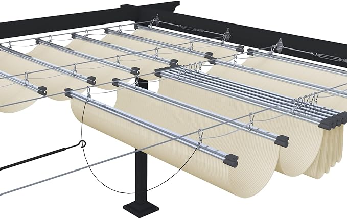 ECOOPTS 3'x9' Retractable Wave Sun Shade Canopy Pergola Cover Shade Sail Awning for Patio Porch Garden Yard Deck Outdoor (Beige)