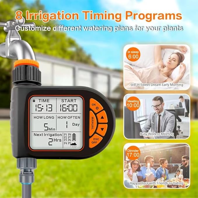 Sprinkler Timer,Water Timer Sprinkler Hose Controller, Programmable Garden Hose with Rain Delay, Manual& Automatic Watering System, Waterproof Digital Irrigation Controller Watering