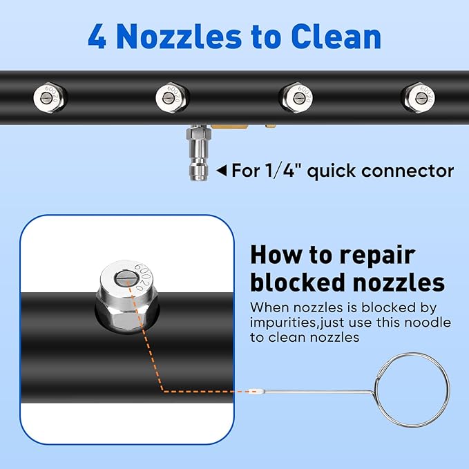 2-in-1 16' Undercarriage Pressure Washer Water Broom, 4000PSI Under Car Pressure Washer Attachment with 3 Pieces Extension Wand & Hub Brusher, Surface Cleaner (without Bottle& Replaceable Nozzle)