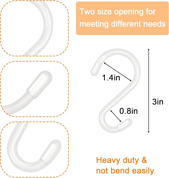 3 Inch 12 Pack Small S Hooks,Heavy Duty S Hooks for Hanging Plants,Vinyl Coated Non Slip S Hook,White S Hook for Hanging Plants, Clothes, Kitchen Utensil, Pots, Pans, Bags,Pot Rack ﻿