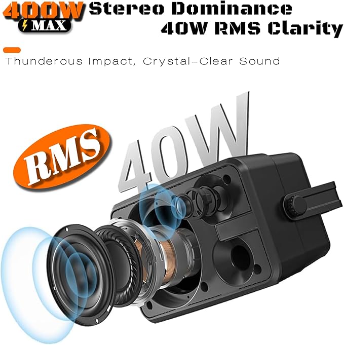 400W AC-Powered Outdoor Bluetooth Speakers | Wireless Sync 100+ Speakers | IPX5 Waterproof Wall Mount | for Party, Patio, Porch, Garage (Pair, Black)