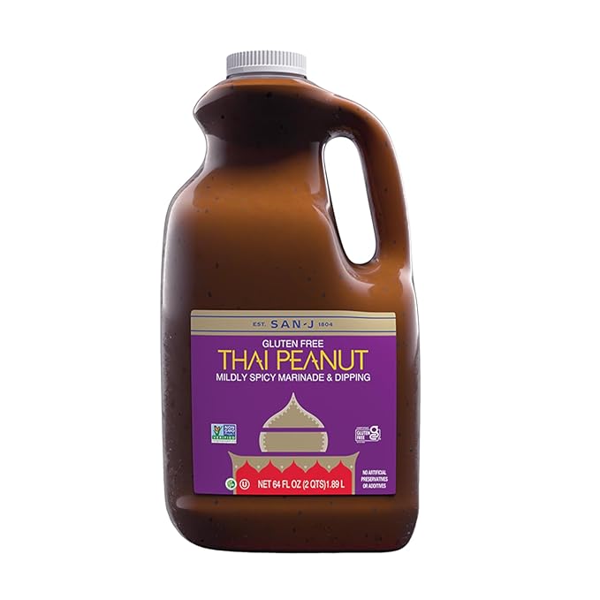 San-J - Gluten Free Thai Peanut Sauce -Traditional and Tasty Cooking Sauce - Non-GMO - 64 oz. Container