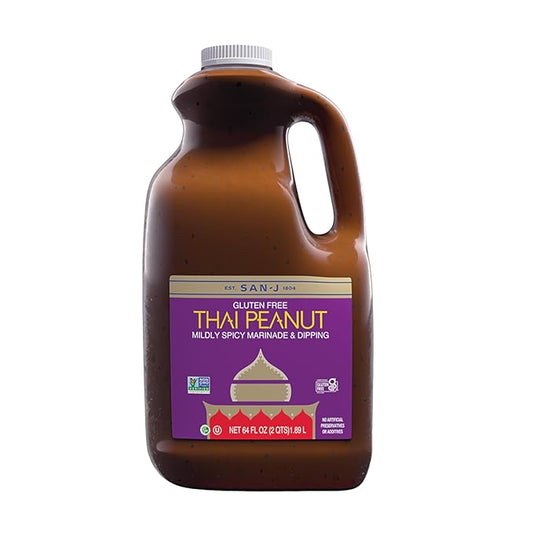 San-J - Gluten Free Thai Peanut Sauce -Traditional and Tasty Cooking Sauce - Non-GMO - 64 oz. Container
