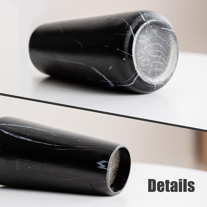 Marble Black Vase - 8" Big Black Ceramic vase for Flower, Simple Vases for Pampas Grass, Minimalist Farmhouse Boho vases for Centerpieces, Home Decor, Bathroom Decor