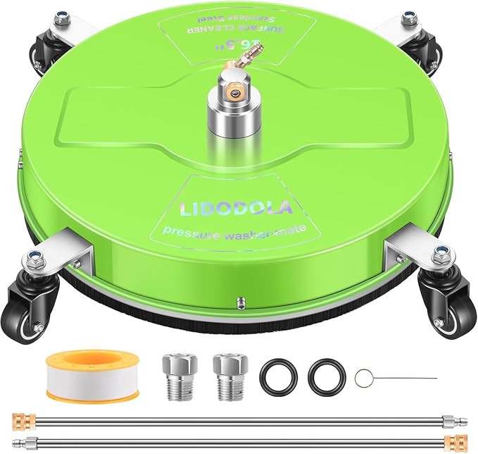 16.5" Pressure Washer Surface Cleaner with 4 Wheels - Coated Green Stainless Steel Surface Cleaner for Pressure Washer Attachment for Concrete, Driveway, Patio, Sidewalk, Deck and Driveways - PWS165