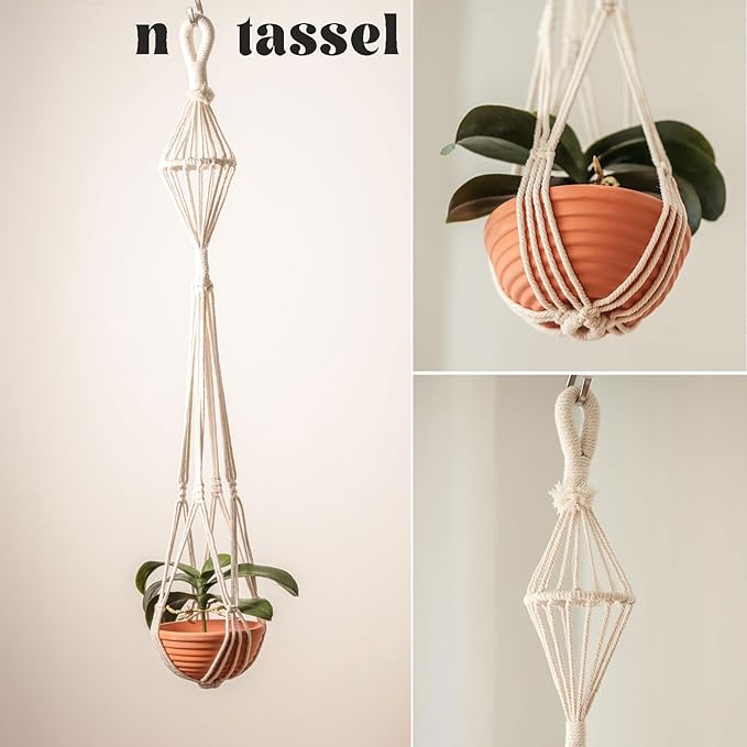 2Pcs Macrame Plant Hangers Indoor Macrame Hanging Planters Large for up to 10 inch Pot No Tassels Long Crochet Boho Plant Hanger Holder for Indoor Outdoor Plants Different Size 35”/39" (White)