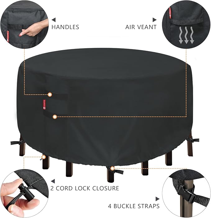 SheeChung Patio Furniture Covers Waterproof,Outdoor Table with Chair Set Covers,Heavy Duty 600D Outdoor Furniture Cover,Patio Dining Table Cover,Round 76"DIAx28"H