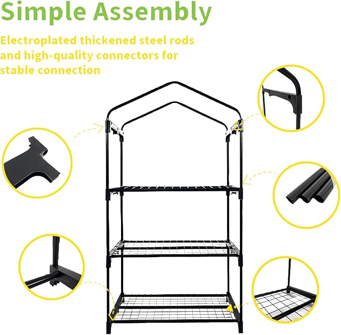 GreenGiggle 3 Tier Mini Indoor Outdoor Greenhouse,27"x19"x49" GreenHouses with Clear PVC Cover and Roll-Up Zipper Door,Plastic Green House for Indoors Grow Tent&Garden greenhouses for Outdoors