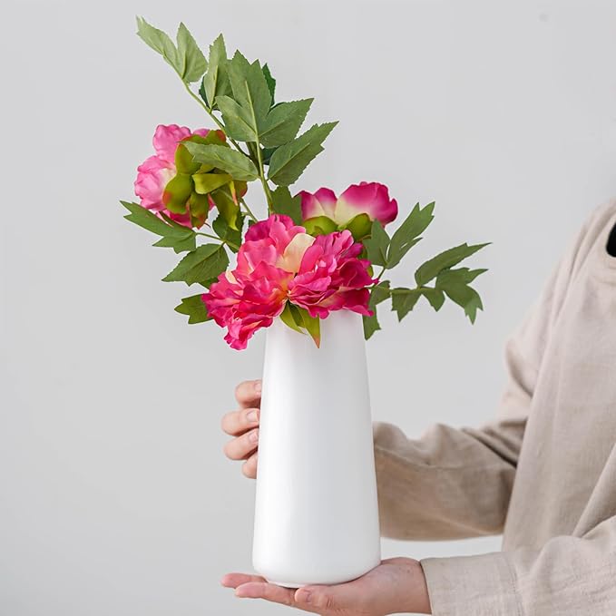 10" White Vase - Large White Ceramic Flower vase, Boho Vases for Pampas Grass, Minimalist Modern vases for Home Decor, Table Shelf Living Room Farmhouse Decor