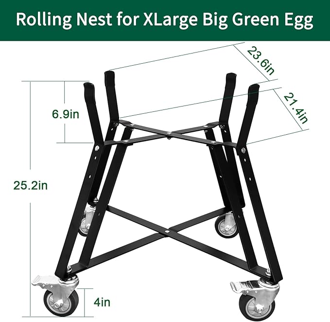 XLarge Big Green Egg Nest,Grill Stand for Big Green Egg Accessories,Rolling Nest with Heavy Duty Locking Caster Wheels Powder Coated Steel for BGE Smoker Kamado Joe Grill Stand Accessories