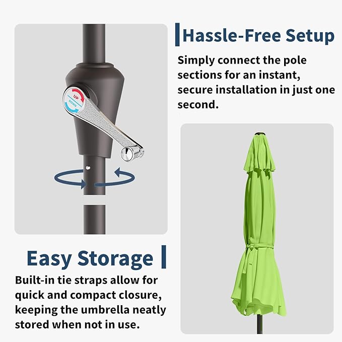 10FT Solar Umbrella 32 LED Lighted Patio Umbrella Table Market Umbrella w/Tilt and Crank, UV-Resistant Outdoor Umbrella for Pool, Garden, Deck, Apple Green