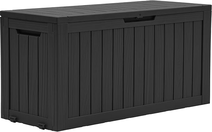 YITAHOME 72 Gallon Outdoor Storage Box w/Wheels, Resin Deck Box Indoor & Outdoor Patio Storage Box for Throw Pillows, Athletic Gear(Black)