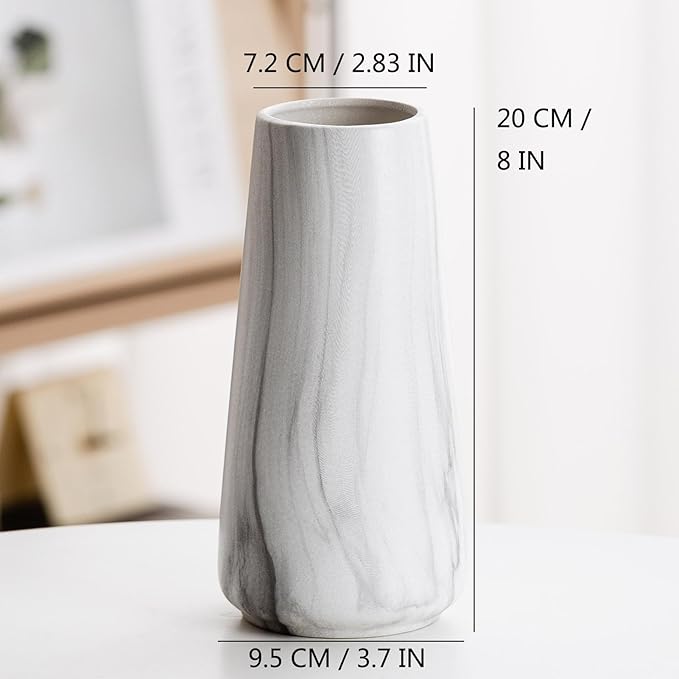 Marble White Vase - 8" Big White Ceramic vase for Flower, Boho Vases for Pampas Grass, Minimalist Modern vases for Home Decor, Table Shelf Living Room Farmhouse Decor