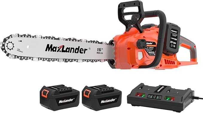 MAXLANDER 40V Cordless Brushless Chainsaw 16 Inch Electric Battery Powered with 4.0Ah Lithium Battery and Charger Quiet Auto-oiling Tool-less Tensioning