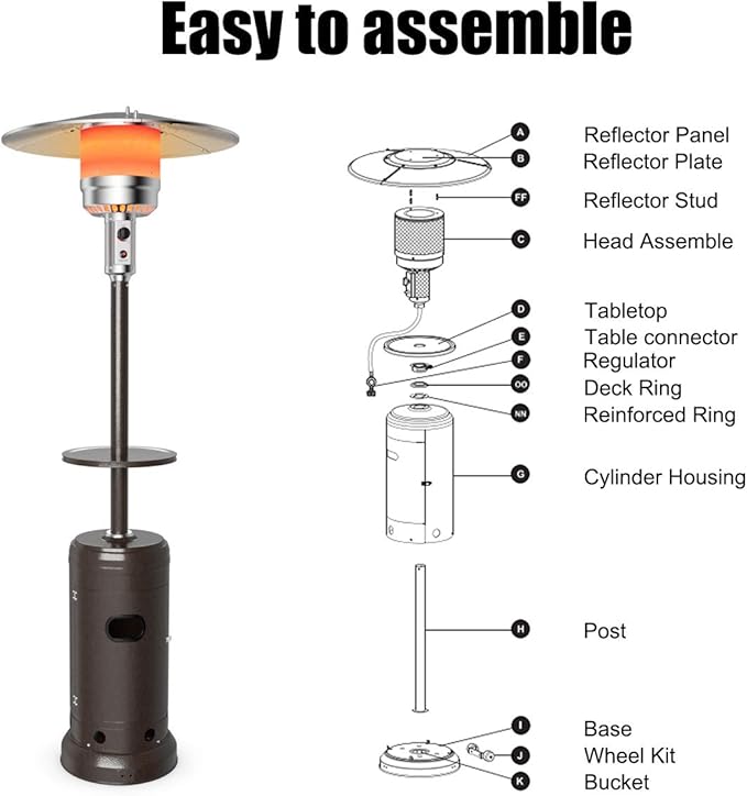 Tangkula 48,000 BTU Propane Patio Heater with Wheels, Outdoor Heaters for Patio with Shelf Tabletop, Stainless Steel Burner, Auto Shut Off & Tip-Over Protection, Portable Patio Heaters for Outdoor Use