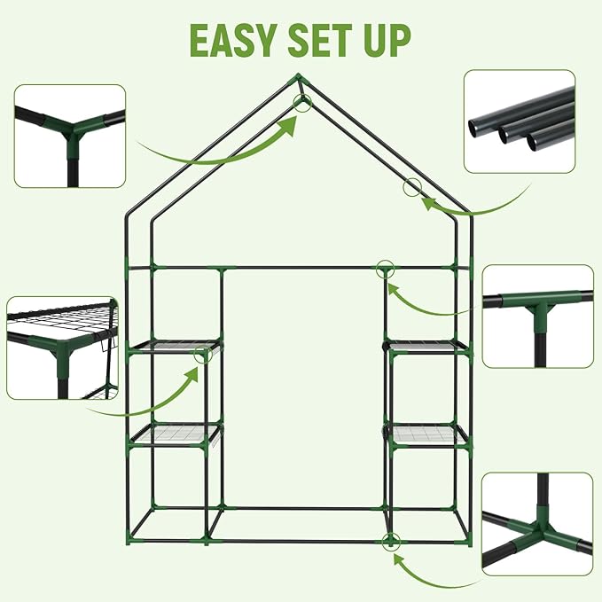 Portable Greenhouse for Outdoor, Small Greenhouses with Durable PE Cover, Walk in Greenhouse with Shelves Stands,Green