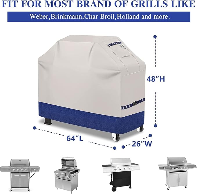 Grill Cover 600D Heavy Duty, Universal Fit Waterproof BBQ Grill Protector with Adjustable Straps, Weatherproof Outdoor Oven Cover for All Seasons