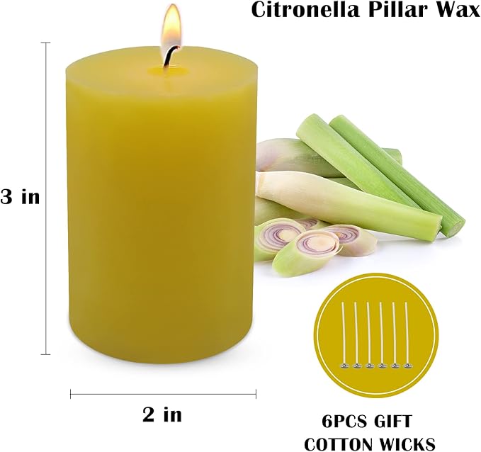 12 Pack 2x3 Inch Citronella Pillar Candles for Outdoor Indoor, Unscented Column Candles for for Home Garden Patio Yard Balcony, Smokeless Dripless and Clean Burning Emergency Candle - Yellow