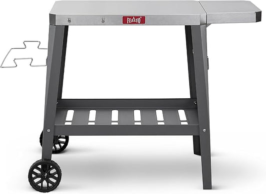 Outdoor Grill Cart, Pizza Oven Table with Wheels, Stainless Steel Countertop with Foldable Extension Table, Versatile Food Prep Grill Cart for Outdoor BBQ Cooking Gathering