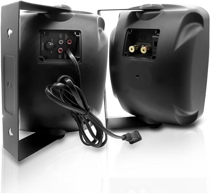 Pyle 5.25 Inch 2 Way Outdoor Waterproof Mountable Wireless Bluetooth Dual Speakers with Heavy Duty Grill Cabinet Enclosure, Black (2 Pack)