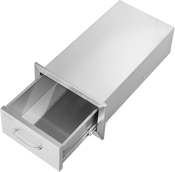 VEVOR 14x8.5 Inch Outdoor Kitchen Drawers Stainless Steel, Flush Mount Double Drawers,14W x 8.5H x 23D Inch, with Stainless Steel Handle, BBQ for Outdoor Kitchens or BBQ Island