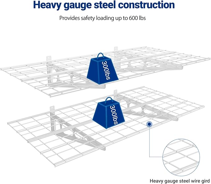FLEXIMOUNTS 2-Pack 2x4ft 24-inch-by-48-inch Wall Shelf Garage Storage Rack Wall Mounted Floating Shelves, White