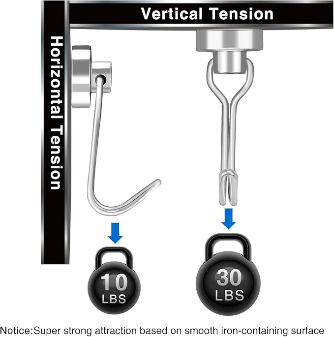 LOVIMAG Hooks, 30lbs+ Magnetic Magnet Hook 2025 Cruise Cabin Ship Essentials Heavy Duty Strong Refrigerator Fridge Hanging for Classroom Beach Vacation Kitchen Grills Home Mug Hanger (6 Pack), Silver