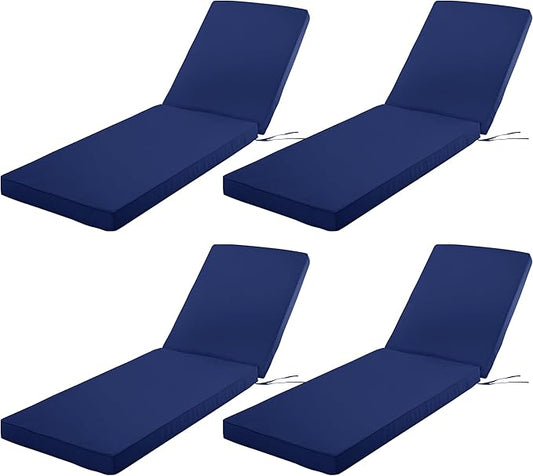 Chaise Lounge Cushion Outdoor, Waterproof and Stain-Resistant Lounge Deck Reclining Chair Cushions for Patio Furniture Lawn Pool Resort Hotel, 72x21x3 Inch, Set of 4, Navy