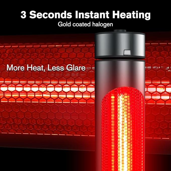 ThermoMate Electric Patio Heater, 1500W IP65 Outdoor/Indoor Infrared Heater with Remote, 8 Heating Levels 8-Hour Timer & Oscillation, Tip-over Protection for Garage Backyard Restaurant