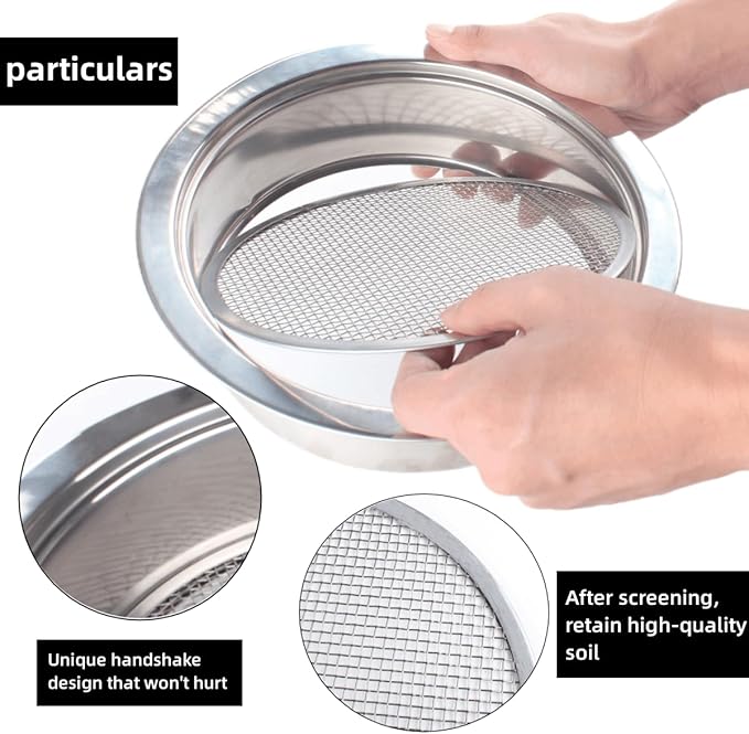 Garden Sieve Sifting Soil Sifter,5 Sieve Mesh Filter Sizes and Shovel, Stainless Stackable Gardening Sifting Screen Pan for Dirt, Sand, Rock, Filtration, Compost and Bonsai.