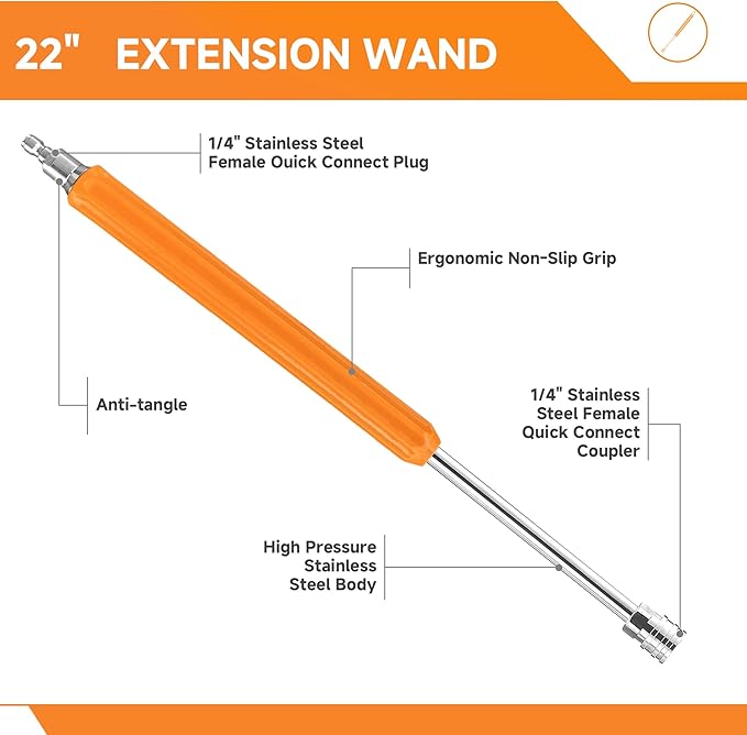 22" Pressure Washer Extension Wand,Stainless Steel 1/4"Quick Connect Power Washer Lance,Short Power Washer Wand Replacement For Car Wash,Pressure Washer Accessories