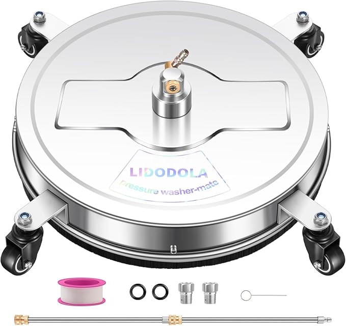 20'' Pressure Washer Surface Cleaner with 4 Wheels - Stainless Steel Surface Cleaner for Pressure Washer Attachment for Concrete, Driveway, Patio, Sidewalk, Deck and Driveways