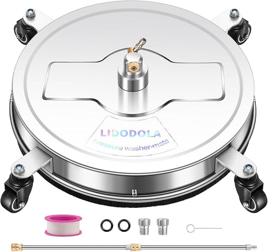 20'' Pressure Washer Surface Cleaner with 4 Wheels - Stainless Steel Surface Cleaner for Pressure Washer Attachment for Concrete, Driveway, Patio, Sidewalk, Deck and Driveways