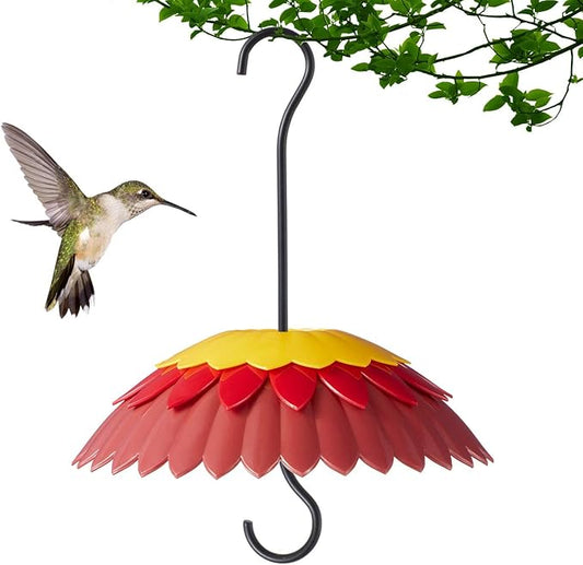 Red Bird Feeder Cover with Rain Guard & Ant Moat, Hummingbird Umbrella with Shepherd Hooks, Attract Wild Birds & Anti Sun/Rain/Snow (Dark Red 8 inches 20cm)