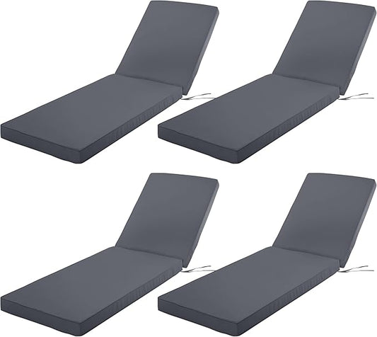 Chaise Lounge Cushion Outdoor, Waterproof and Stain-Resistant Lounge Deck Reclining Chair Cushions for Patio Furniture Lawn Pool Resort Hotel, 80x26x3 Inch, Set of 4, Dark Grey